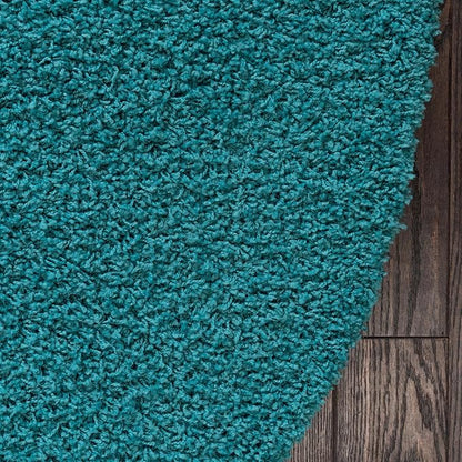 Unique Loom Solid Shag Collection Area Rug (5' 3" Round, Deep Aqua Blue)