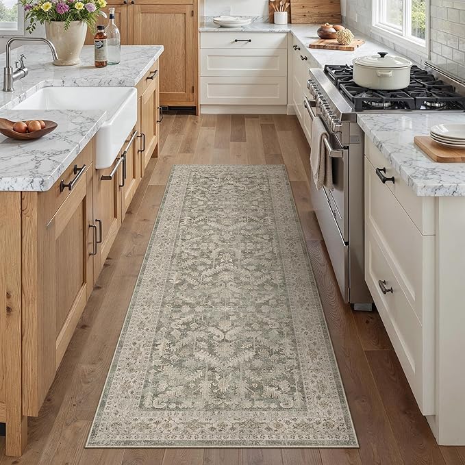 Brown 2x5 Runner Rug Vintage Area Carpet Hallway Indoor Kitchen Washable Low Pile Traditional Distressed Retro Accent Throw Rug Non Slip for Laundry Bathroom Office