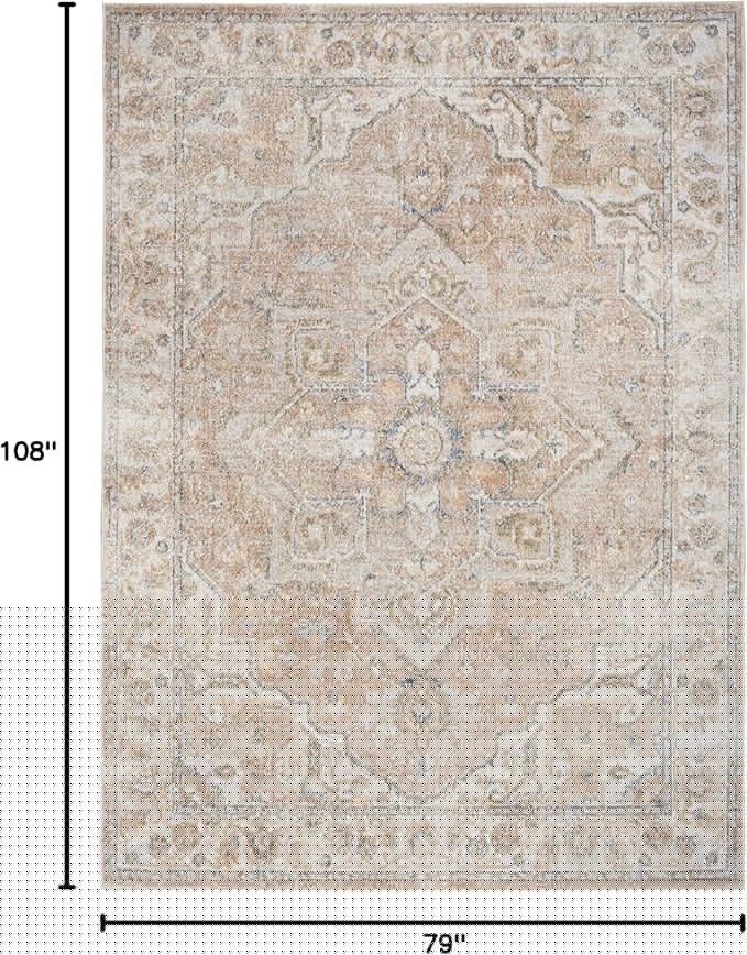 Nourison Home Astra Machine Washable Beige 6'7" x 9' Area Rug - Easy Clean, Non Shedding, Bed Room, Living Room, Dining Room, Kitchen (7' x 9')