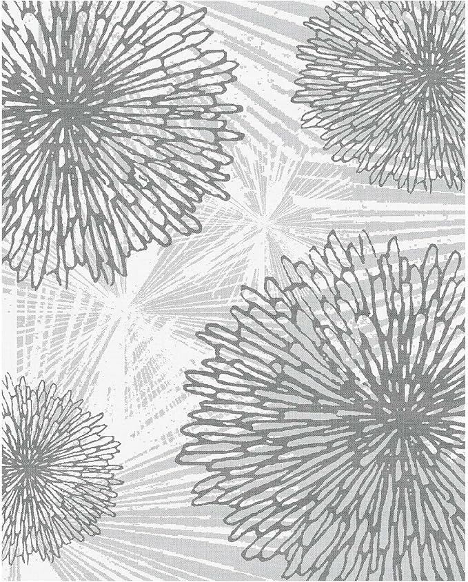 WITSHOCK 8x10 Washable Rug for Living Room,Modern Floral Distress Print Pattern Area Rugs,Stain Resistant with Non Slip Backing Carpet for Dining Room,Bedroom & Home Decor,Grey White
