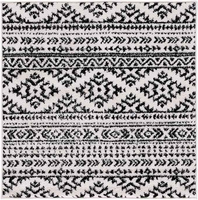 SAFAVIEH Tulum Collection Area Rug - 11' Square, Ivory & Black, Moroccan Boho Tribal Design, Non-Shedding & Easy to Clean, Ideal for Living Room, Bedroom, Dining Space (TUL272B)