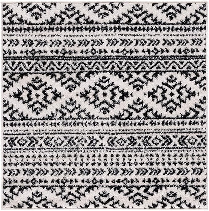 SAFAVIEH Tulum Collection Area Rug - 12' Square, Ivory & Black, Moroccan Boho Tribal Design, Non-Shedding & Easy to Clean, Ideal for Living Room, Bedroom, Dining Space (TUL272B)