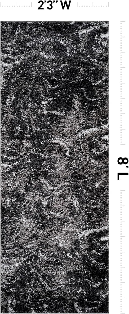 Rugshop Abstract Marble Shag Runner Rug Anthracite Dark Gray 2' 3" x 8' Perfect for Hallways, Kitchens, or Behind The Sofa