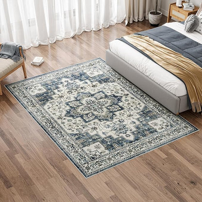 Dripex 9x12 Area Rugs - Stain Resistant Washable Rug Distressed Rugs for Living Room Dining Room Bedroom Anti-Slip Low-Pile and Soft Accent Rug Farmhouse Office Home Decor, Pet & Child Friendly