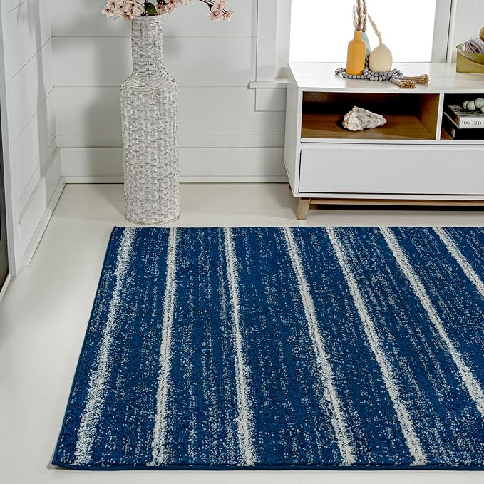 JONATHAN Y Williamsburg Minimalist Stripe Navy/Cream Indoor Area Rug, 3x5, Contemporary, Modern, Easy-Cleaning for Living Room, Bedroom, Kitchen, Pet Friendly, Non-Shedding (MOH201C-3)