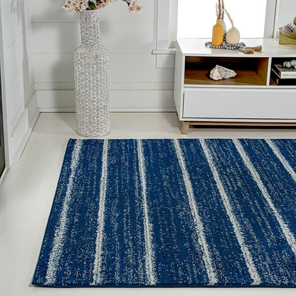 JONATHAN Y Williamsburg Minimalist Stripe Navy/Cream Indoor Area Rug, 3x5, Contemporary, Modern, Easy-Cleaning for Living Room, Bedroom, Kitchen, Pet Friendly, Non-Shedding (MOH201C-3)