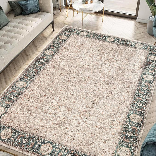 Keen Home Design 8x10 Rug - Machine Washable Area Rug with Non-Slip Backing, Ideal for Living Room, Dining Room, Bedroom - Vintage, Easy Clean, Durable, Low Pile - (8' x 10')