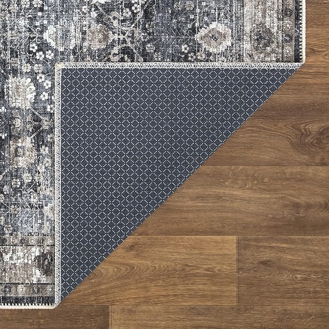 Bloom Rugs Washable Non-Slip 3' x 5' Rug - Black/Brown Traditional Area Rug for Living Room, Bedroom, Dining Room, and Kitchen - Exact Size: 3' x 5'