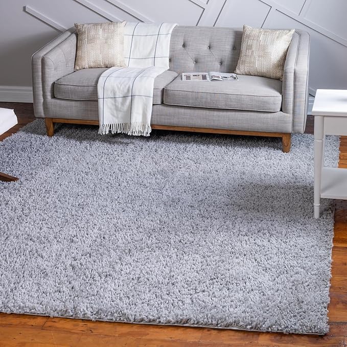 Unique Loom Davos Shag Collection Area Rug - Solid (3' 3" Square, Sterling)