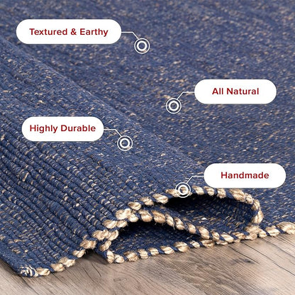 nuLOOM 2'6" x 8' Elfriede Jute & Cotton Hand Woven Area Rug, Blue, Solid Rustic Farmhouse Style, Weaved Design, Natural Fiber, For Bedroom, Living Room, Dining Room, Hallway, Office, Entryway