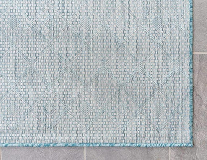 Unique Loom Outdoor Trellis Collection Area Rug - Tribal Trellis (2' x 8' Runner, Aqua/ Ivory)