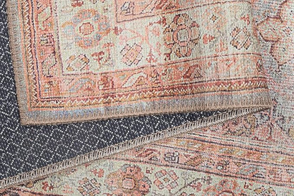 GLN Rugs Traditional Collection - Machine Washable Area Rug, Traditional Washable, Non Slip, Low Pile Chenille Rug, Living Room, Bedroom, Kitchen Rug (2'6" x 10' Terra/Multicolor 1153)