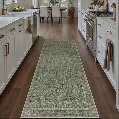 Runner Rug 2x6 Gray Hallway Washable Kitchen Vintage Carpet Non Slip Long Indoor Bedroom Retro Traditional Grey Accent Throw Rug for Bathroom Office Entryway Laundry Dining