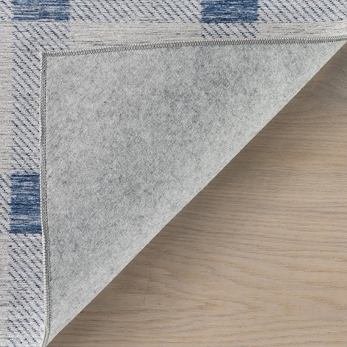 Dash & Albert Valen Plaid Blue Machine Washable Rug, 4 X 6 Feet, Blue/White Plaid Pattern