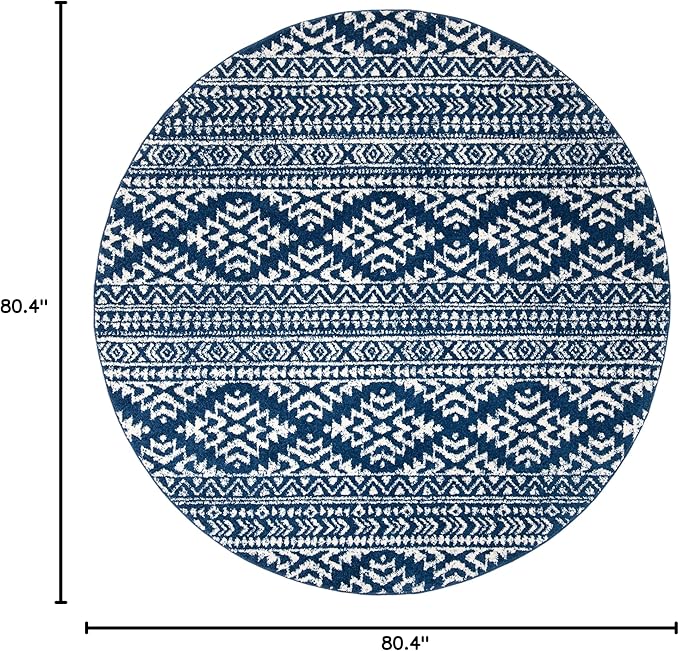 SAFAVIEH Tulum Collection Area Rug - 6'7" Round, Navy & Ivory, Moroccan Boho Tribal Design, Non-Shedding & Easy to Clean, Ideal for Living Room, Bedroom, Dining Space (TUL272N)
