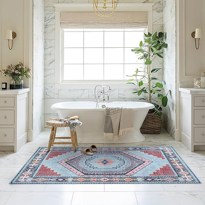 Fame Living Washable Area Rug. Modern Farmhouse. Vintage. Turkish. Bohemian. Distressed. Oriental. Traditional. Rugs for Living Room. Dining. Bedroom. Office. Entryway. Foyer. (856BlM, 9' x 12')