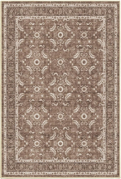 WITSHOCK Washable 2x3 Entryway Area Rug: Soft Non-Slip Backing Washable Rugs Vintage Flower Boho Accent Small Rugs for Bedroom, Kitchen, Bathroom, Nursery Entrance,Dark Brown