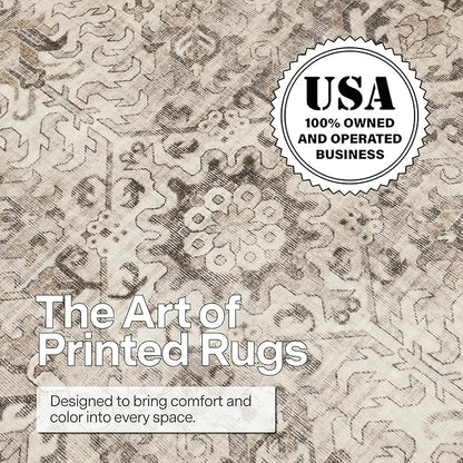 ReaLife Rugs Machine Washable Area Rug - Living Room Bedroom Bathroom Kitchen Entryway Office - Padded Low Pile Stain Resistant Premium - Boho Farmhouse Vintage - Paz - Beige Gray Ivory 5' x 7'