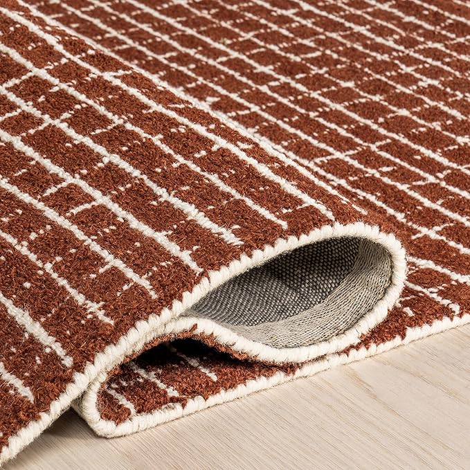 Rugs USA Melrose Checked Wool Area Rug - 5x8 Area Rug Contemporary Chestnut/Ivory for Living Room Bedroom Dining Room Kitchen
