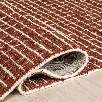 Rugs USA 8'6" x 11'6" Melrose Checked Wool Indoor Area Rug, Contemporary Farmhouse Chestnut/Ivory for Living Room, Bedroom, Office, Entryway, Hallway