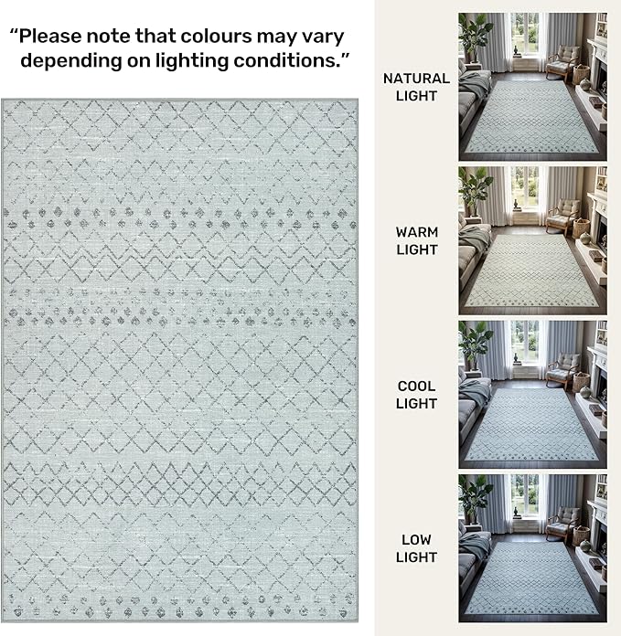 GLN Rugs Contemporary Collection - Machine Washable Area Rug, Contemporary Washable, Non Slip, Low Pile Chenille Rug, Living Room, Bedroom, Kitchen Rug (2' x 3' Gray 0166)