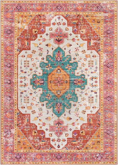 Moynesa Ultra-Thin Pink Area Rug - 8x10 Bedroom Living Room Rug Non-Slip Non-Shedding Nursery Mat, Indoor Oriental Medallion Floor Carpet for Dining Room Entryway Playroom