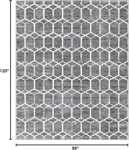 Rugs.com Lattice Trellis Collection Rug – 8' x 10' Gray Low-Pile Rug Perfect for Living Rooms, Large Dining Rooms, Open Floorplans