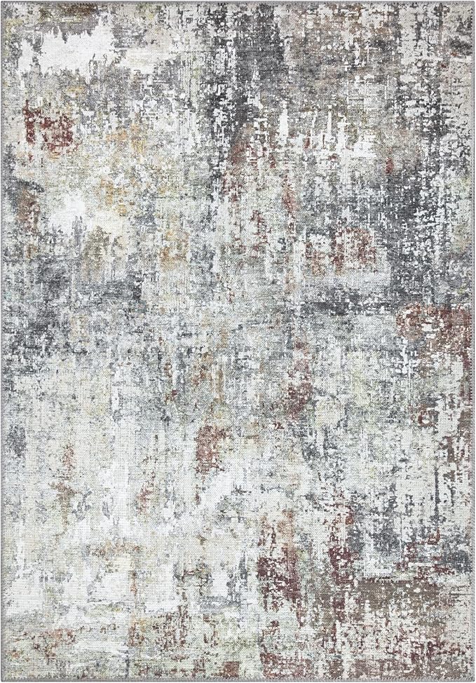Bloom Rugs Washable Non-Slip 9' x 12' Rug - Gray/Red/Brown Modern Abstract Area Rug for Living Room, Bedroom, Dining Room, and Kitchen - Exact Size: 9' x 12'