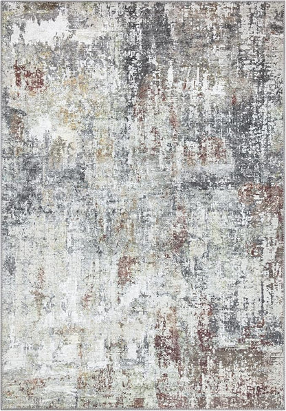 Bloom Rugs Washable Non-Slip 5' x 7' Rug - Gray/Red/Brown Modern Abstract Area Rug for Living Room, Bedroom, Dining Room, and Kitchen - Exact Size: 5' x 7'