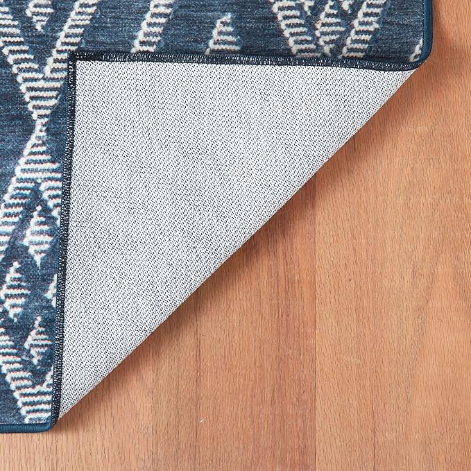 Dash & Albert Guthrie Navy Machine Washable Rug, 5 X 8 Feet, Blue Geometric Pattern