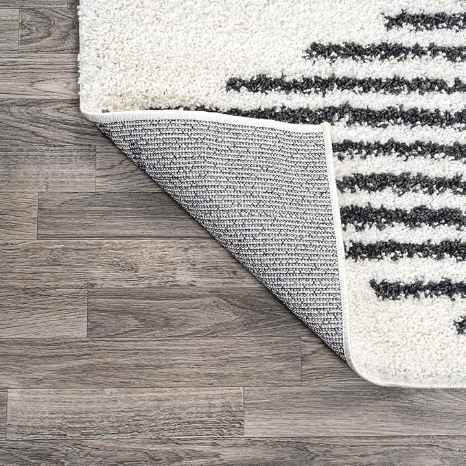 JONATHAN Y Elm Diamond Stripe Shag White/Gray Indoor Area Rug, 8x10, Geometric, Bohemian, Contemporary, Easy-Cleaning for Living Room, Bedroom, Kitchen, Pet Friendly, Non-Shedding (MOH408A-8)
