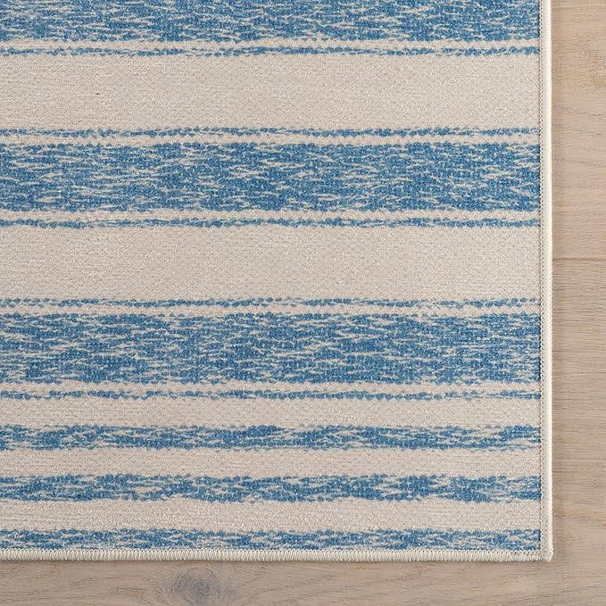 Dash & Albert Vion Blue Machine Washable Rug, Runner-2.5 X 8 Feet, Blue/Grey Stripe Pattern