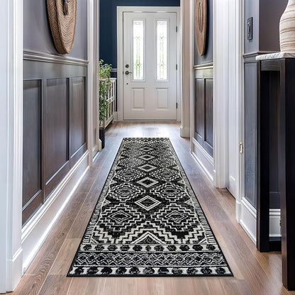 Rugshop Southwestern Black and White Tribal Area Rug – Geometric Diamond Pattern Carpet for Living Room, Bedroom, or Entryway – Boho Rustic Soft Floor Decor 2' 3" x 12' Runner Black