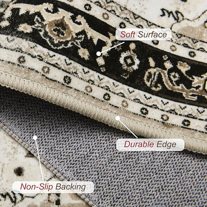 XWZO Washable Hallway Runner Rug 2x8ft — Non-Slip Low Pile Area Rug with Rubber Backing, Spill Resistant Soft Vintage Floor Carpet Runner for Kitchen Entryway Doorway Bedroom Corridor, Brown Beige