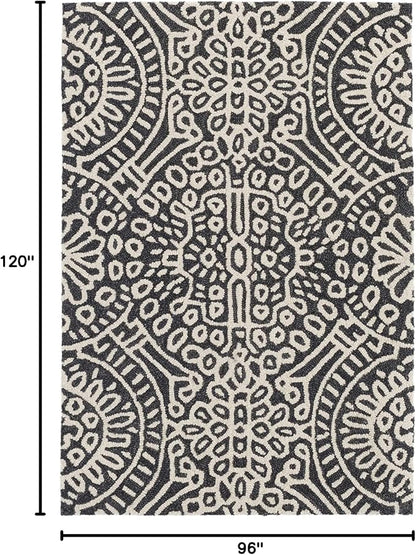 Dash & Albert Temple Charcoal Hand Micro Hooked Wool Rug, 7.5 X 9.5 Feet, Grey Geometric Pattern
