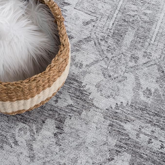 Bloom Rugs Washable 9' x 12' Rug - Ivory/Silver Gray Traditional Area Rug for Living Room, Bedroom, Dining Room, and Kitchen - Exact Size: 9' x 12'