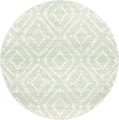 SAFAVIEH Adirondack Collection 8' Round Green/Ivory ADR131Y Modern Diamond Distressed Non-Shedding Area Rug