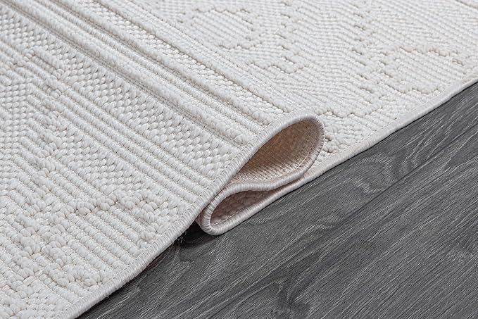 Micro Loop Indoor Rug White 10x14 Boho Geometric Neutral Area Rugs for Living Room Soft Luxury Modern Low and High Pile Durable Stain Resistant Non-Shedding Indoor Area Carpet 10 x 14
