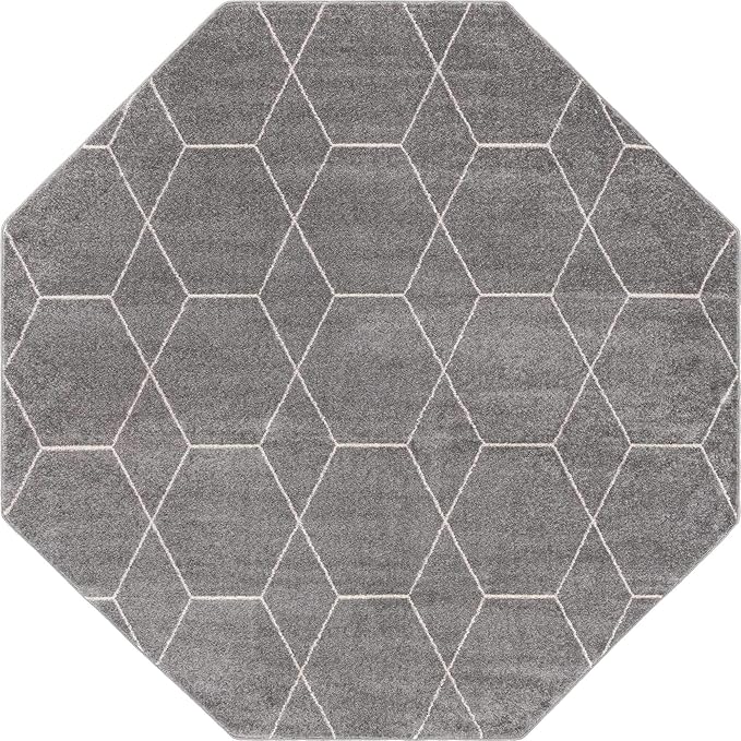 Unique Loom Trellis Frieze Collection Area Rug - Geometric (7' 10" Octagon, Light Gray/ Ivory)