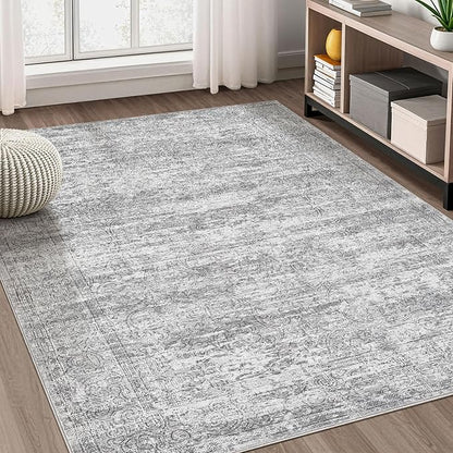 Area Rug Living Room Rugs - 7x9 Large Soft Indoor Neutral Modern Abstract Low Pile Washable Rug Carpet for Bedroom Dining Room Farmhouse Home Office - Vintage Grey