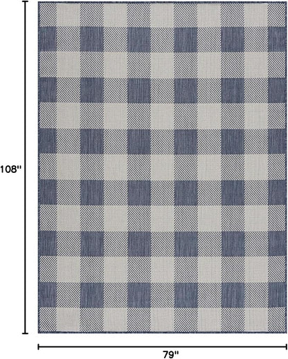 CAMILSON Outdoor Rug - Modern Area Rugs for Indoor and Outdoor Patios, Kitchen and Hallway mats - Easy Cleaning Non Shedding Washable Outside Carpet (6x9, Buffalo - Blue/White)
