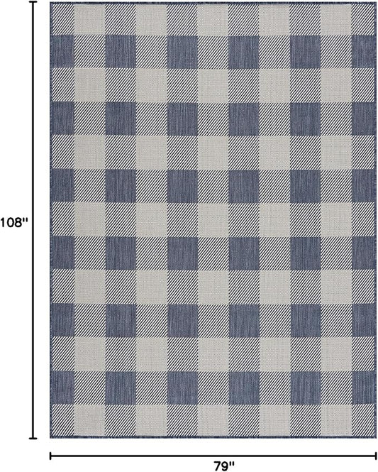 CAMILSON Outdoor Rug - Modern Area Rugs for Indoor and Outdoor Patios, Kitchen and Hallway mats - Easy Cleaning Non Shedding Washable Outside Carpet (6x9, Buffalo - Blue/White)