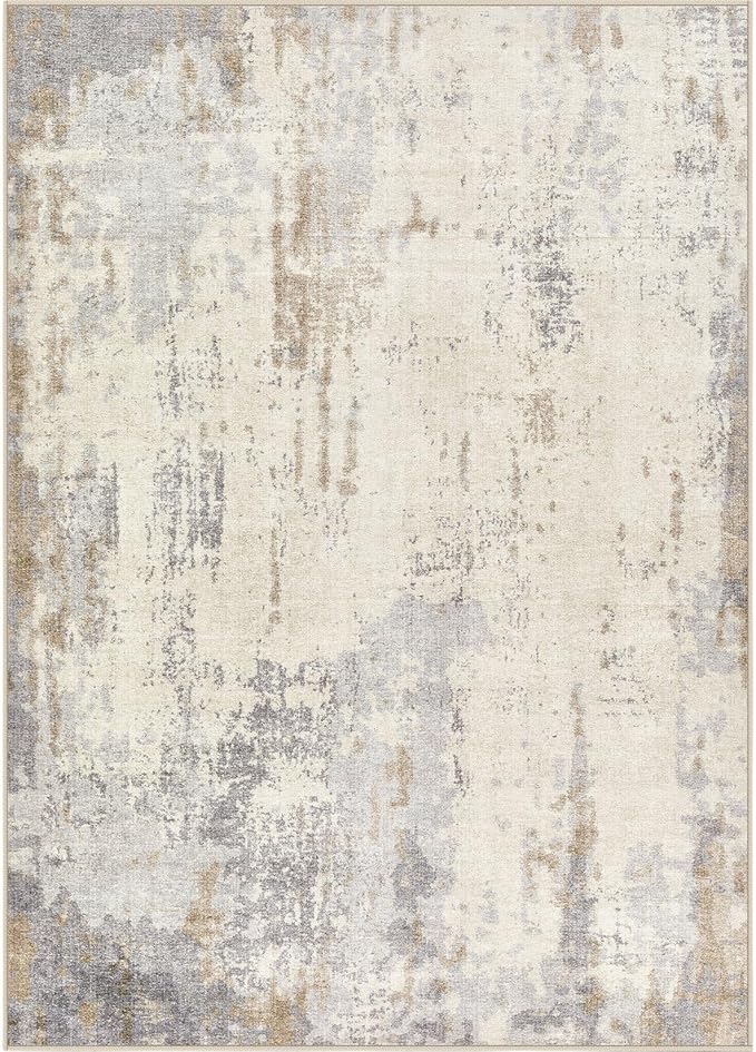 5x7 Area Rug Living Room Rugs - Washable Neutral Modern Abstract Soft Thin Rug Indoor Floor No Slip Rug Carpet for Bedroom Under Dining Table Home Office Decor - Light Brown/Gray