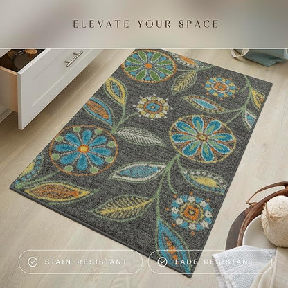 Maples Rugs Reggie Floral Kitchen Rugs Non Skid Accent Area Carpet [Made in USA], Multi, 2'6 x 3'10