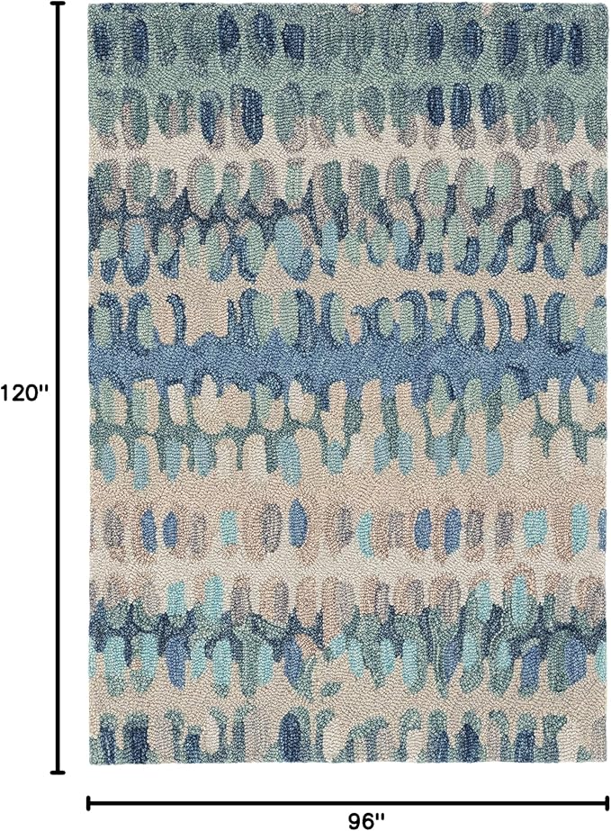 Dash & Albert Paint Chip Stone Hand Micro Hooked Wool Rug, 7.5 X 9.5 Feet, Blue/Green Geometric Pattern