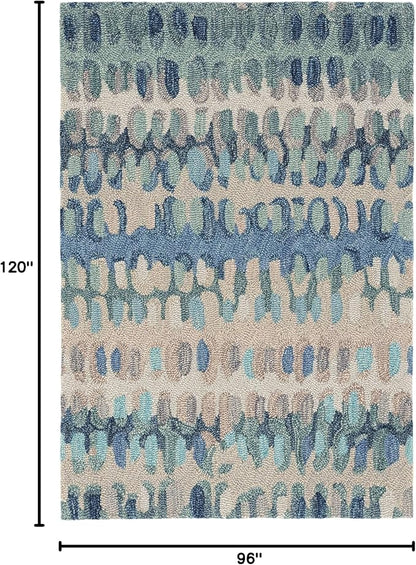 Dash & Albert Paint Chip Stone Hand Micro Hooked Wool Rug, 7.5 X 9.5 Feet, Blue/Green Geometric Pattern