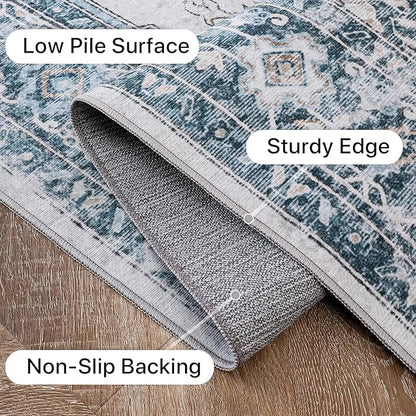 GENIMO Area Rug 2x3 Doormat, Machine Washable Low Pile Vintage Rugs, Small Lightweight Rug Entryway Indoor Mat for Entrance, Hallway, Kitchen and Corridor, Blue