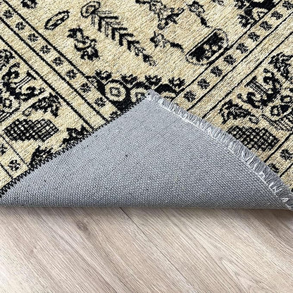 Alfa Rich 7x10 Beige Black Washable Area Rugs for Living Room Bedroom Kitchen Dining Cotton Rug