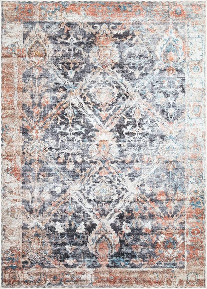 Bloom Rugs Washable Non-Slip 8' x 10' Rug - Orange/Black Traditional Area Rug for Living Room, Bedroom, Dining Room, and Kitchen - Exact Size: 8' x 10'
