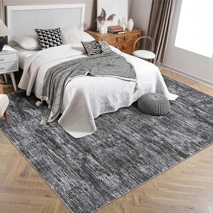 RUGSREAL 6x9 Large Bedroom Area Rug Soft Modern Area Rug for Living Room Non-Slip Stain Resistant Abstract Throw Floor Carpet Contemporary Rug Solid Color Rug for Dining Room Office, Dark Grey